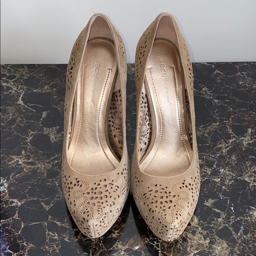 BCBGeneration Nude Suede Heels Size 7